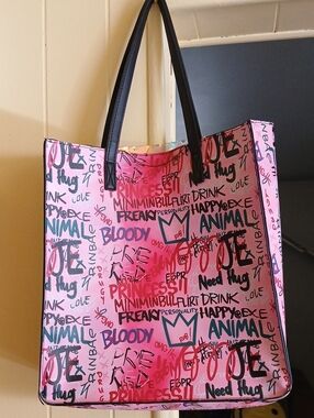 Pink Graffiti Print Tote Bag